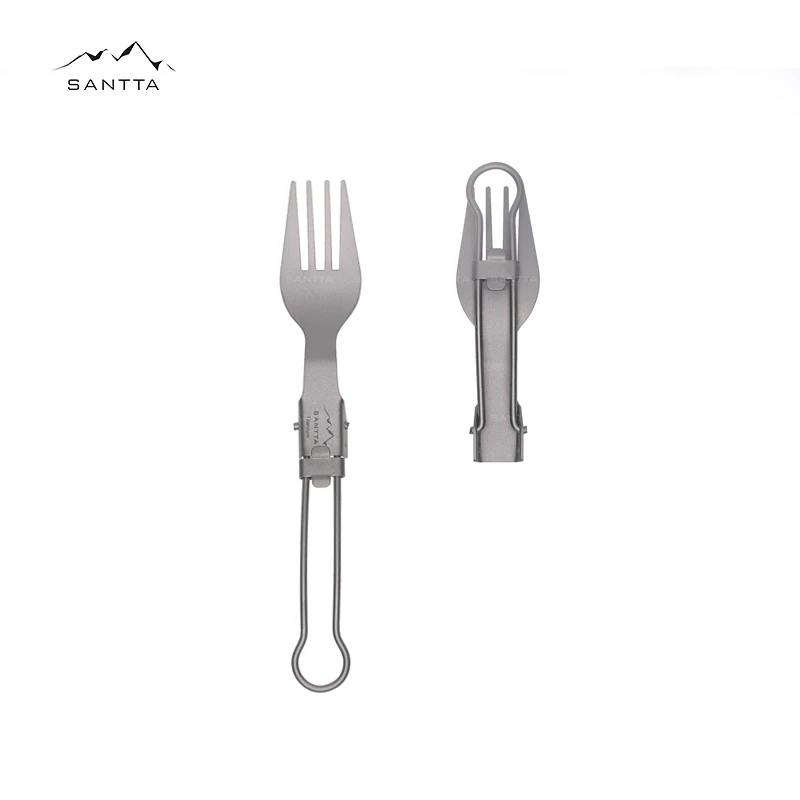 SANTTA Ultra-light Sturdy Camping Fork with Foldable Handle Made of Pure Titanium
