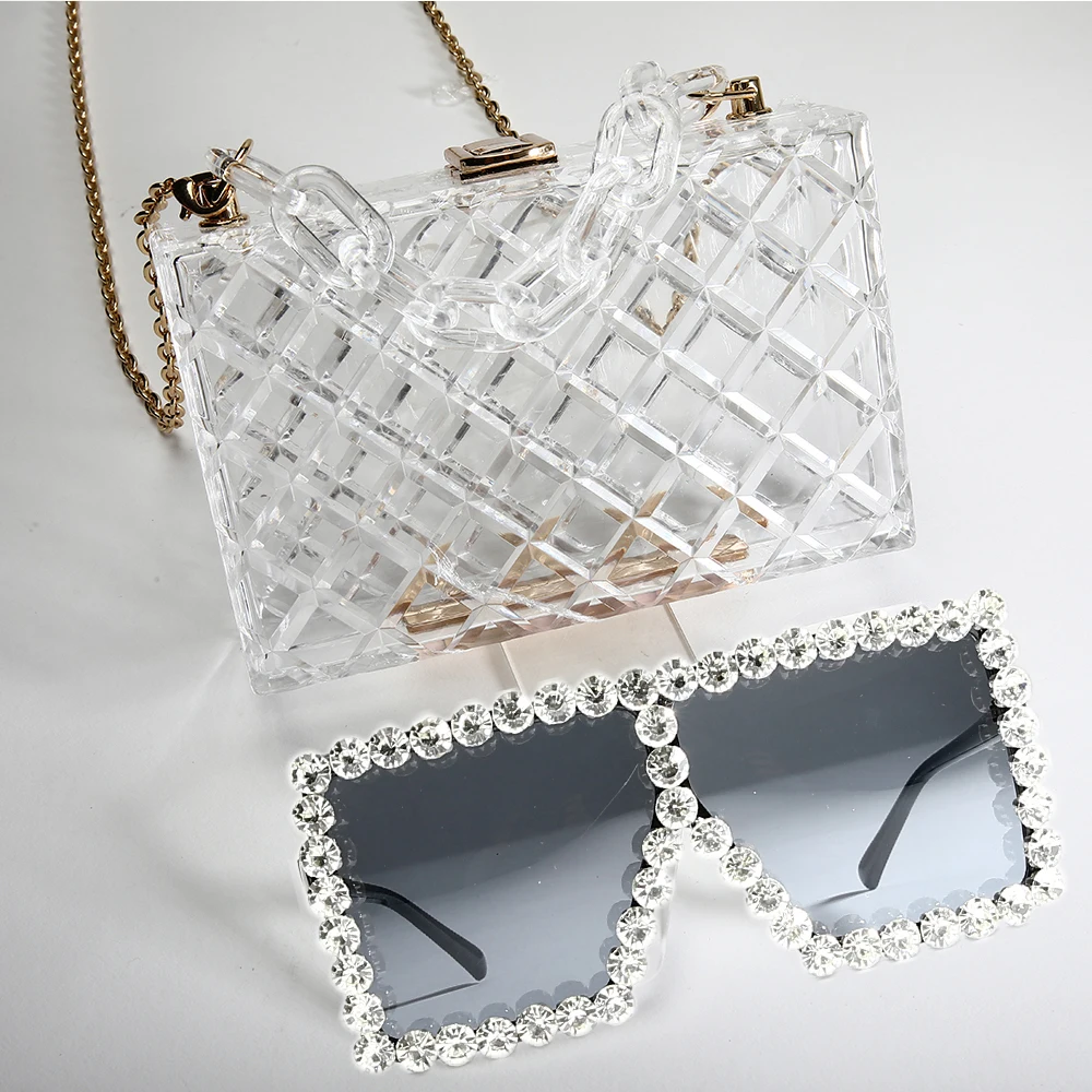 Cute Transparent Acrylic Shoulder Bag Clear Crossbody Evening Clutch Jelly Purse Handbag Gold Chain For Women