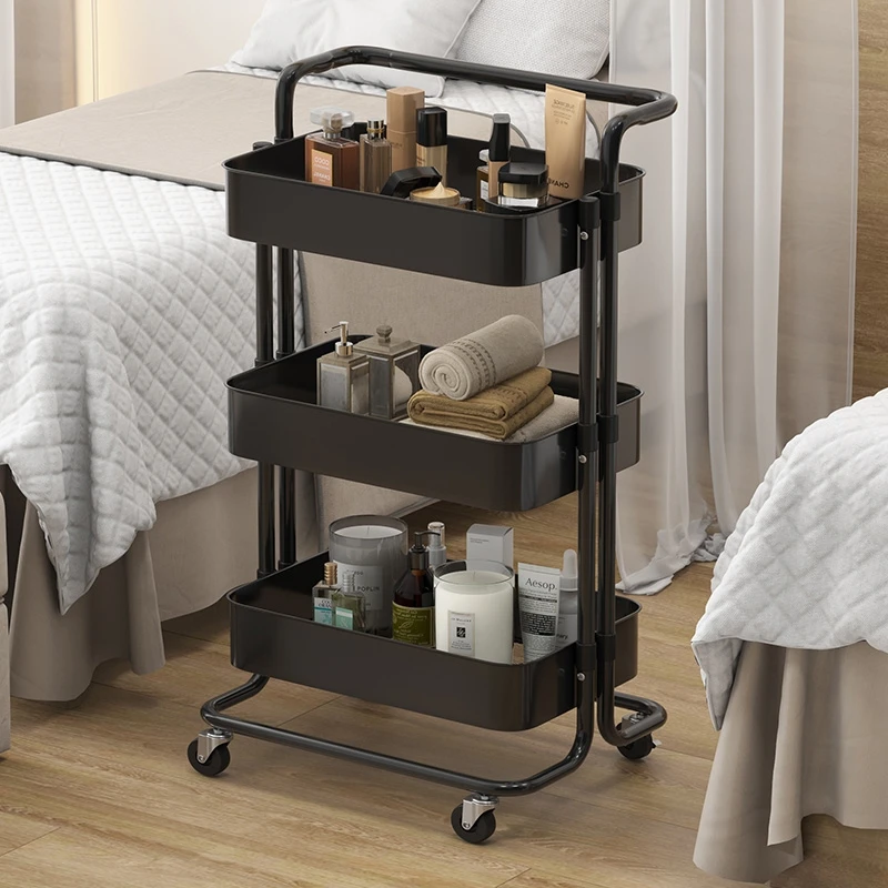 Metal 4 layer folding trolley household kitchen storage rack vegetable fruit sundries kitchen organizer