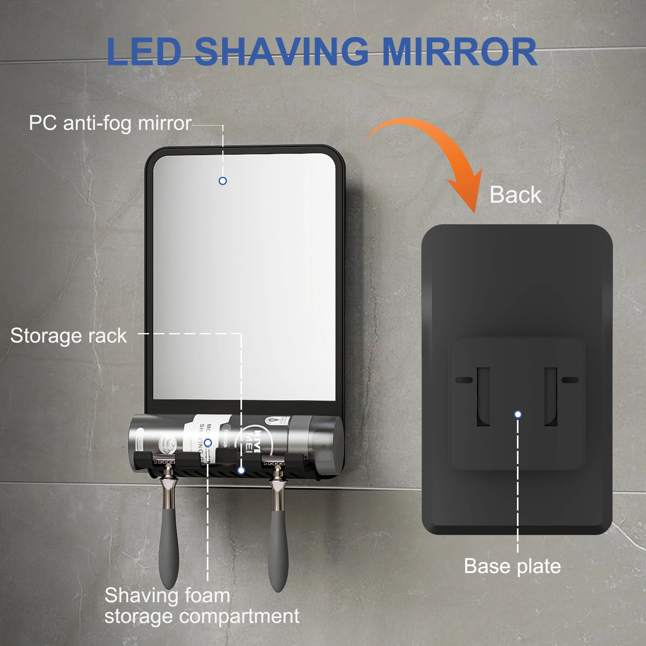 Upgraded Bathroom Wall Mounted No-Drilling Square Washroom Shower Fogless Shaving Mirror With Razor Holder Anti Fog Mirror