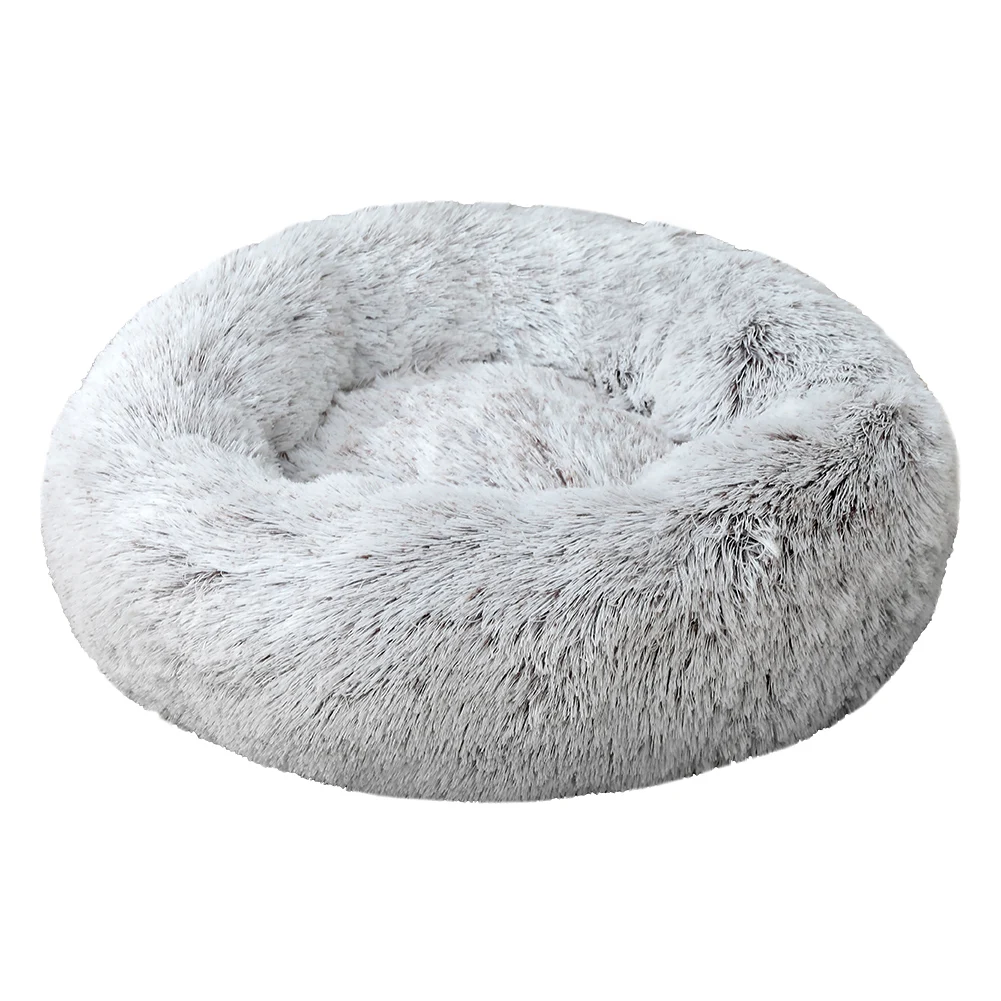 Faux Fur Comfortable Washable Warm Round Soft Donut Calming Fluffy Plush Pet Dog Cat Bed