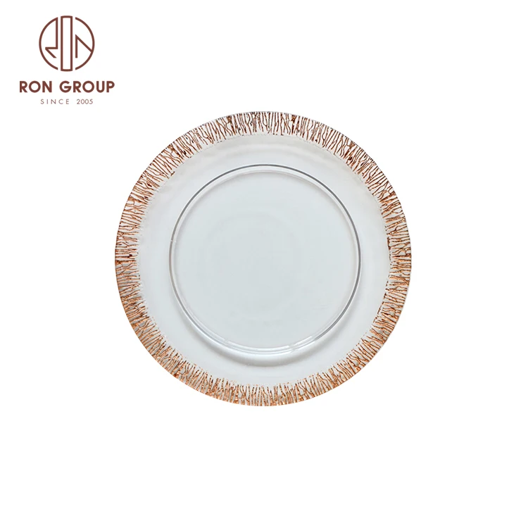 Trust handmade transparent glass plate wedding banquet events fruit food tableware gold silver edge glass charger plates