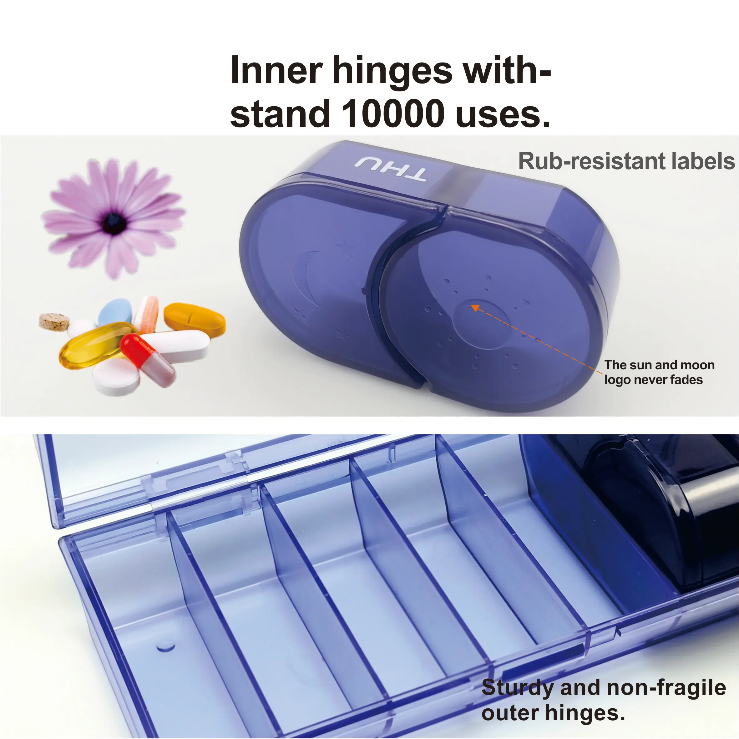 Hot New Portable Blue Bisphenol A (BPA)-Free Weekly Pill Organizer 7 Day 14 Compartment PP Plastic Pill Box Daily Pill Organizer
