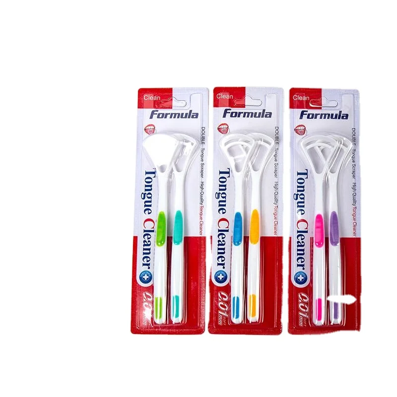 Two pcs pack blister card packing plastic manual tongue cleaner