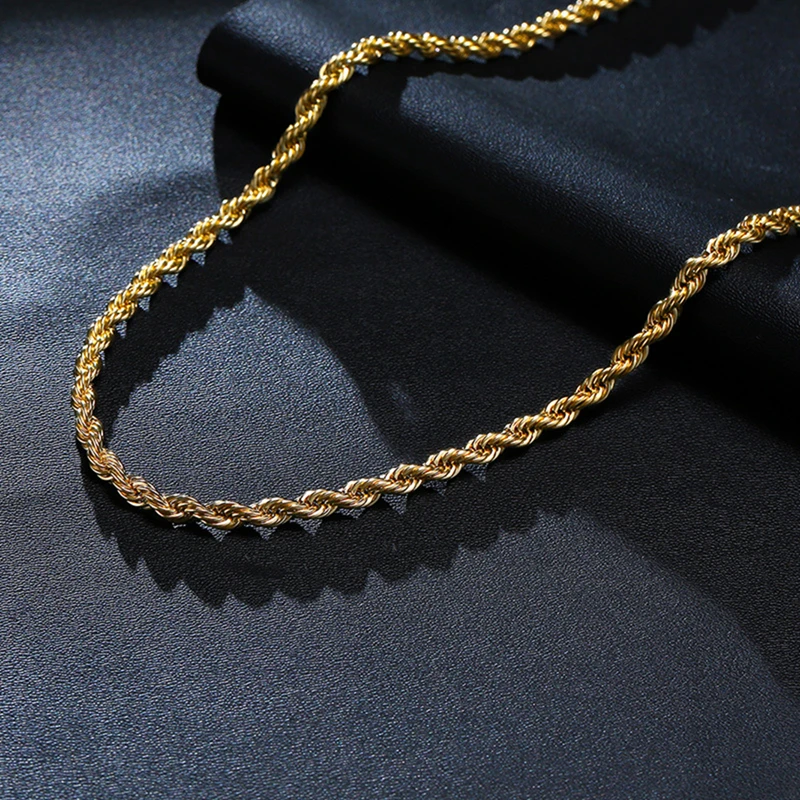 Wholesale 2mm 3mm 4mm 5mm Stainless Steel IP Plated Gold Vermeil Thin Rope Twisted Rope Chain Necklace For Man Women