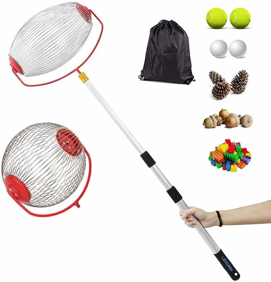 Adjustable Rolling Walnut Nut Collector Gatherer Picker with Telescopic Rod for or Pecans, Chestnuts, Fruits and Golf Balls, Red