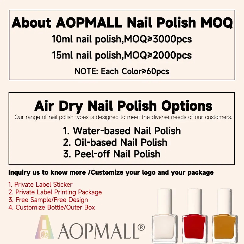 AOPMALL OEM Vegan Water Based Macaron Nail Polish Gel Halal Gel Like Shine with Richly Pigmented Formula