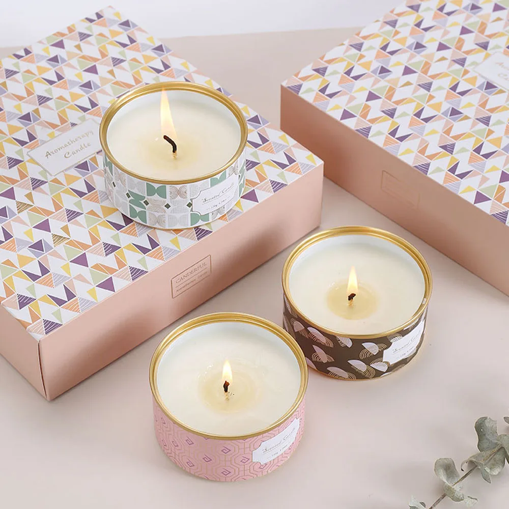 gift set creative  aromatic vegan 4pcs natural healing multi scents luxury long lasting time art container soy jar candles