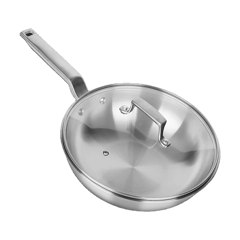 
3 layers steel with single- handle Stir Fry Pan with single-hole glass cover With Free 6-piece nylon kitchenware set 