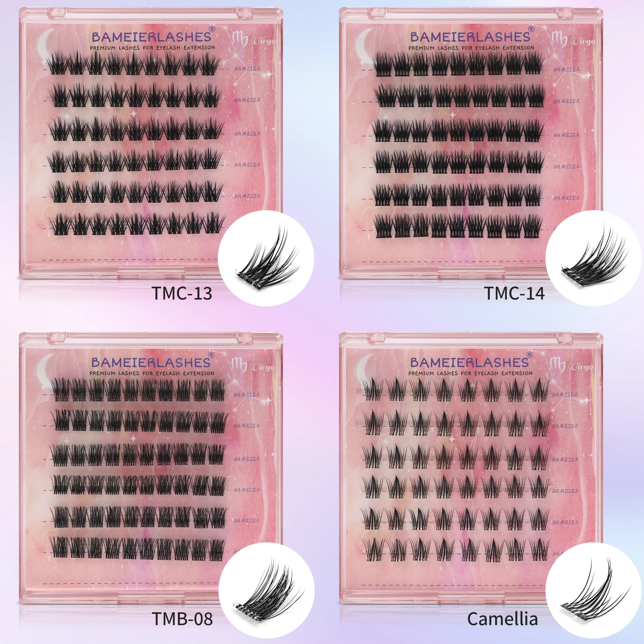 Pre Glued Self-adhesive Lashes Custom Logo XL Lash Tray Diy Cluster Press on Eyelash Extension with clear lash band