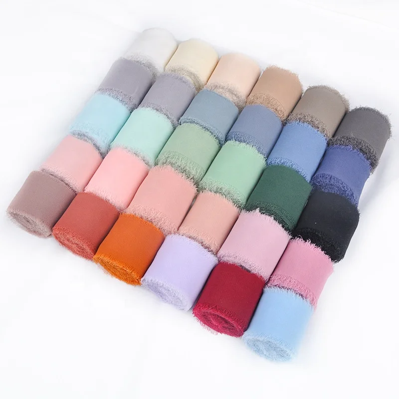 ins hand frayed ribbon chiffon ribbon wedding flower bouquet ribbon