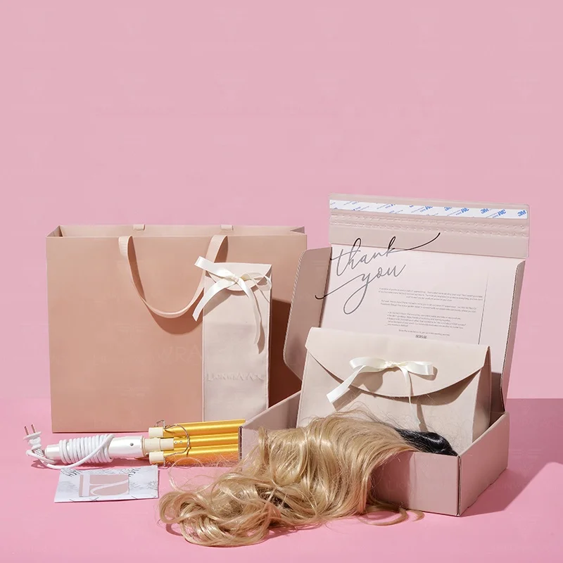 Customized Logo Shipping Boxes For Hoodies Corrugated Carton Box Underwear Clothing Wig Packaging Mailer Boxes with Pouch Bag