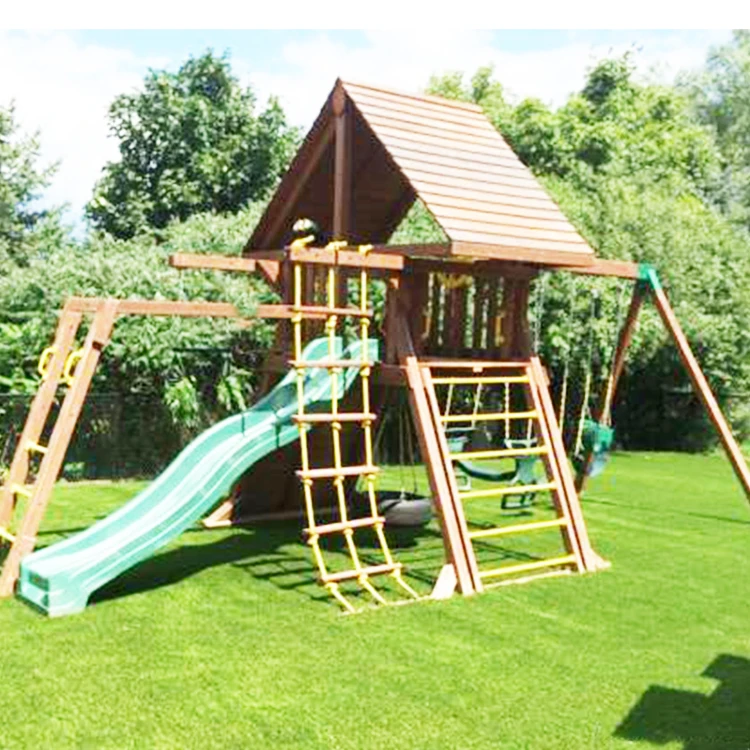 customized children wooden playset complete park forts slides swings lumber outdoor playground equipment