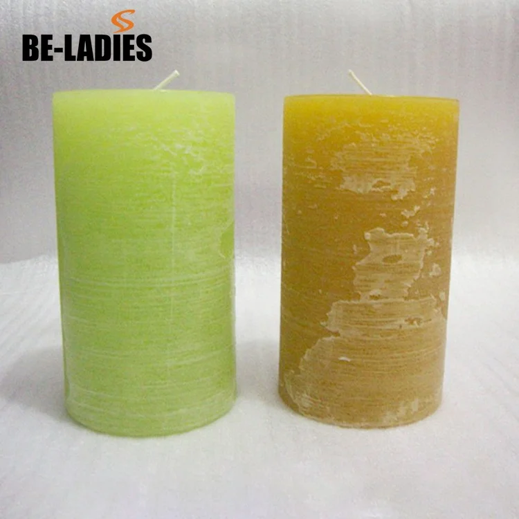 High end luxury fancy colorful handmade rustic fragrance oil paraffin wax pillar candle