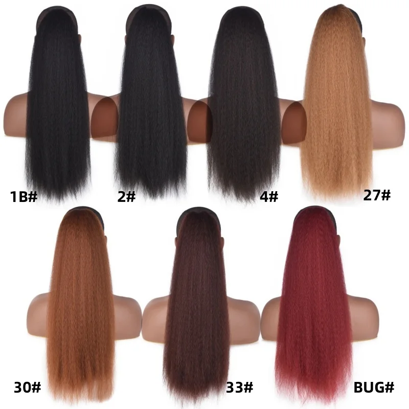 Drawstring Ponytail Hair Extension 22 Inch Synthetic Clip In Afro Kinky Straight Ponytail Hairpieces With Elastic Band Comb