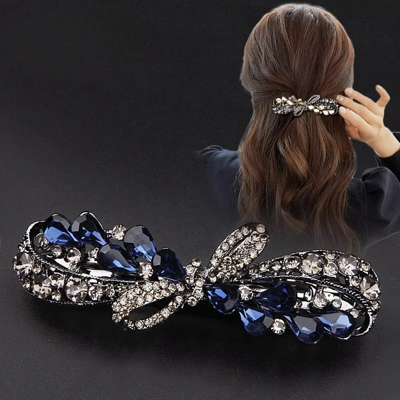 wholesale Rhinestone Glass Spring Hair Clip Temperament Horizontal Clip Back Of The Head Top Hair Clip Hairgrips Girly Hair