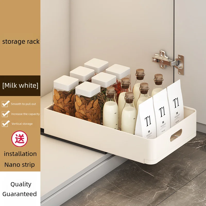 Stainless Steel Kitchen Dish Storage Rack Cabinet under sink Pull-Out Basket Drawer Tray Spice Rack Cabinet Dishes Organizer