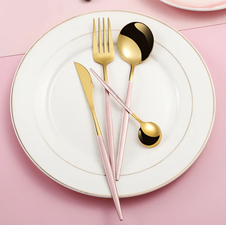 Luxury wedding inox golden flatware set stylish gold stainless steel knife fork and spoon flatware stainless steel cutlery