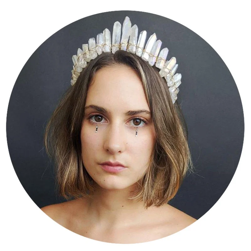 
Women Clear Amethyst Slice Stone Crown Headband Bridal Gems Crystal Hair Jewelry 