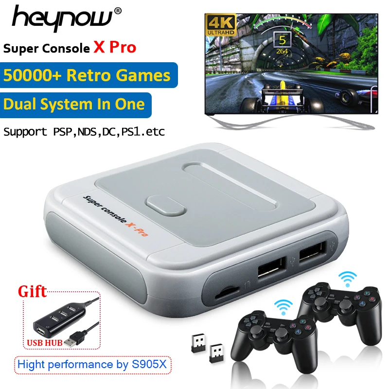 Retro WiFi Super Console X Pro 4K HD TV Video Game Consoles For PS1/PSP/N64/DC With 50000+ Games With 2.4G Wireless Controllers