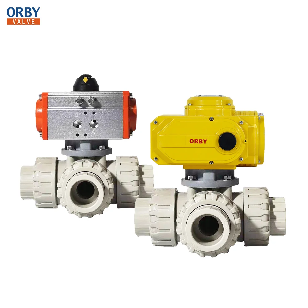 UPVC PN10 three way T Port or L port Ball Valve Electric Actuator Open or Closed Manufacturers in China