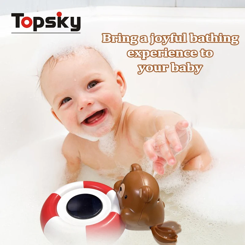 Funny Water Bear Digital Thermometers Bath Toys Floating Swimming Wind Up Bear Water Thermometer Bathtub Toys for Kids
