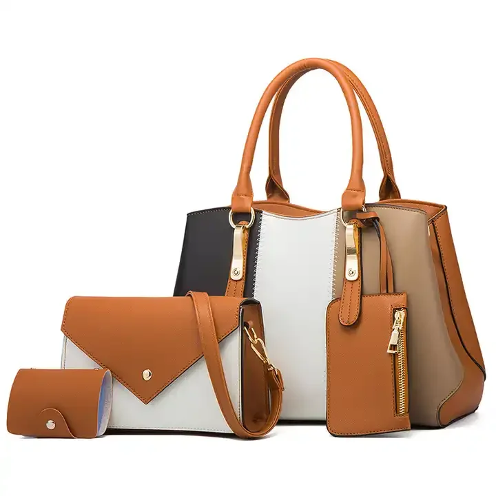 Wholesale handbags color contact PU leather tote luxury ladies bags women purse and hand bag set 4pcs