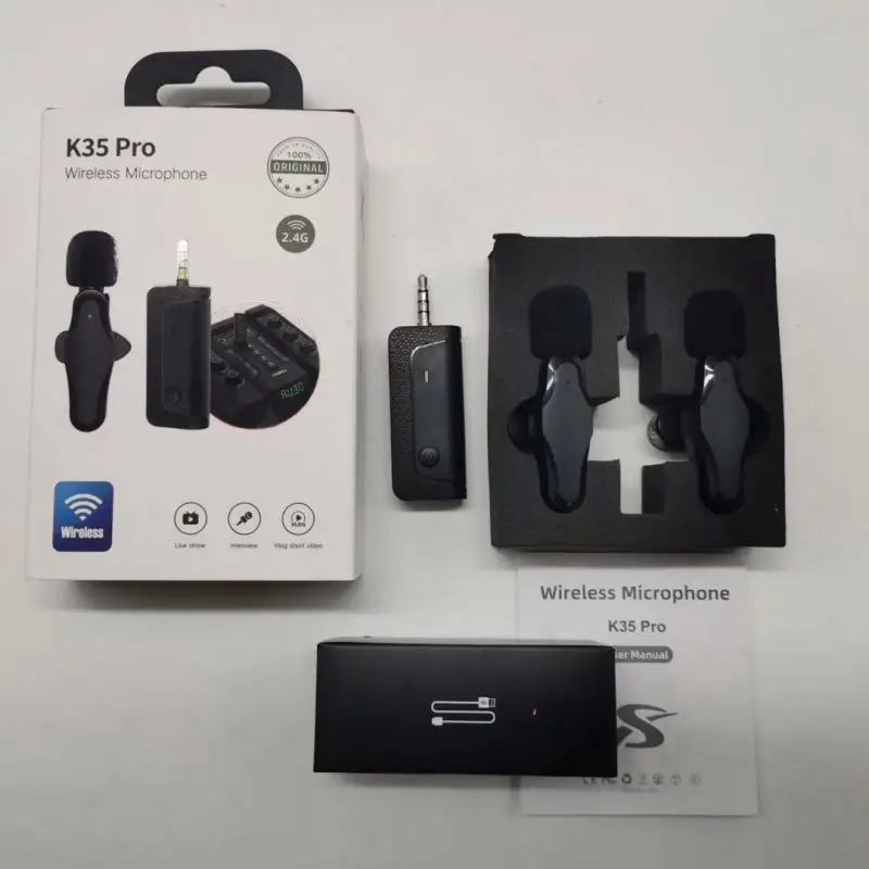 K35 Pro Long Range Digital Mini Wireless 3.5mm Lavalier Microphone Jack  Mics for livestream Speaker Smartphone Recording Mic