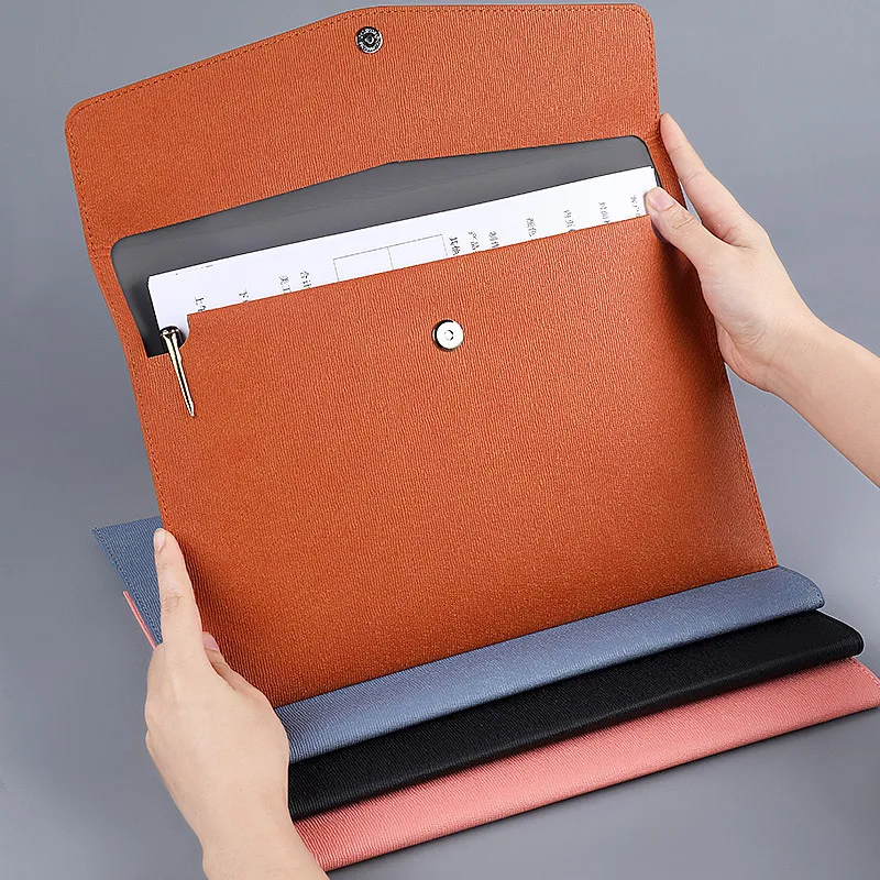 PU Leather A4 File Folder Document Holder Waterproof Portfolio Envelope Folder Case with Snap Closure File Pocket