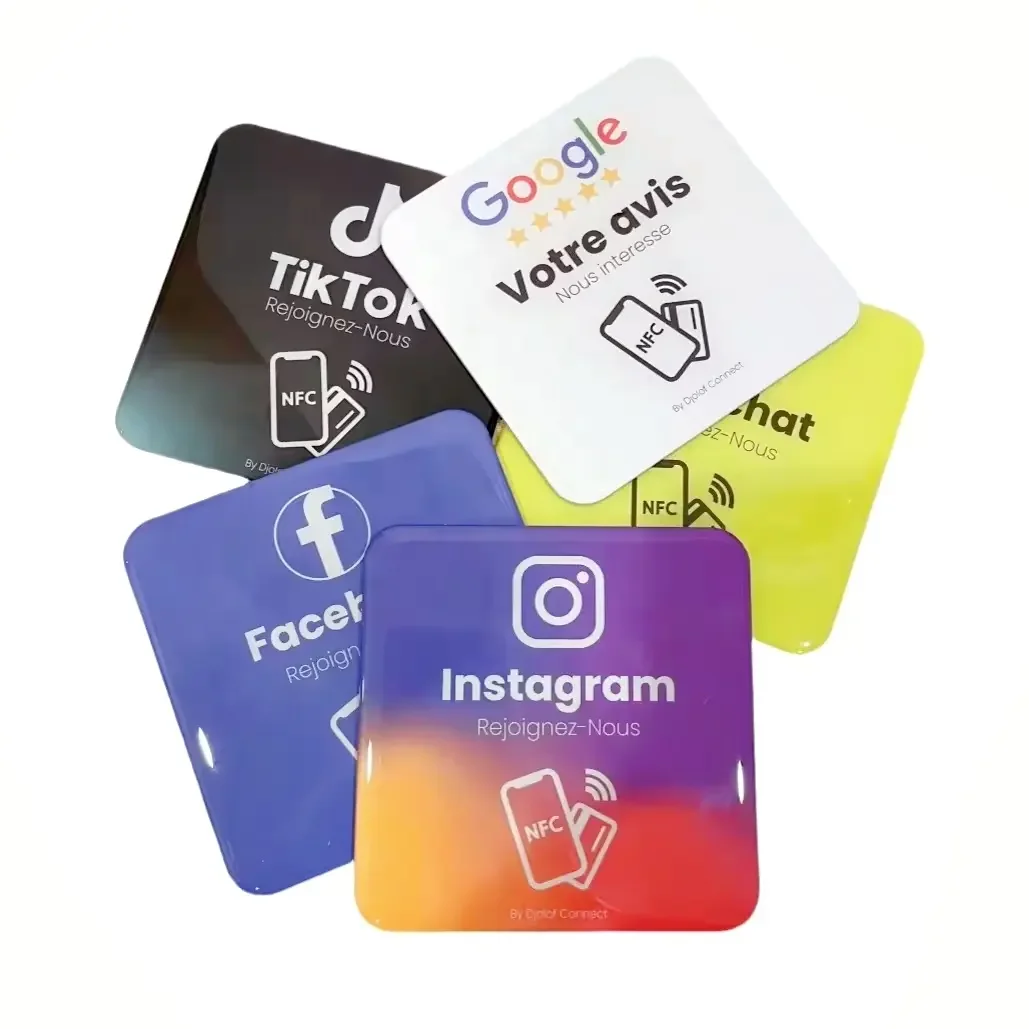 Factory Wholesale Custom Printed 13.56MHz Anti-Metal PVC NFC Epoxy Sticker Tags Social Media Digital Business RFID Communication