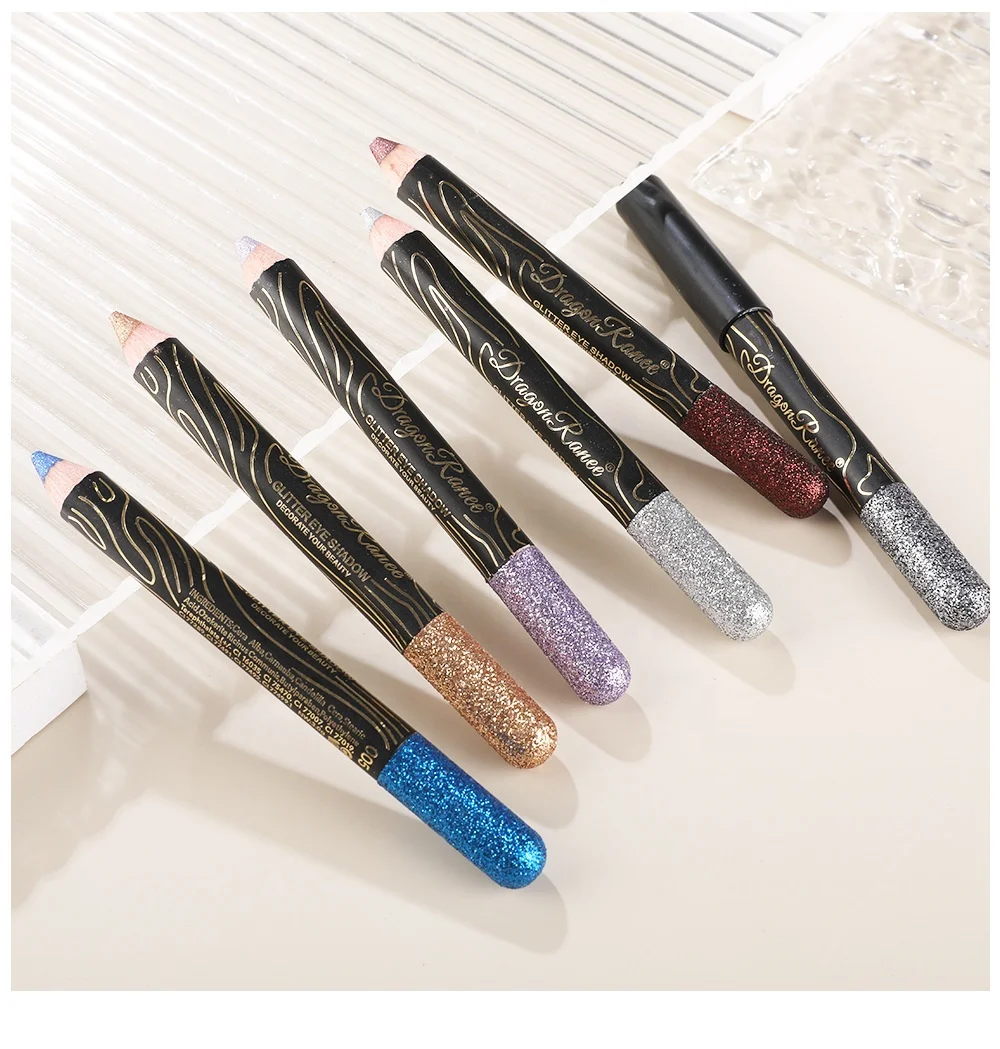 12 Colors Monochrome Eyeshadow Glitter Wooden Pole Lying Silkworm Pen High Pearl Light Stick Colorful Sequins Eye Shadow Pencil