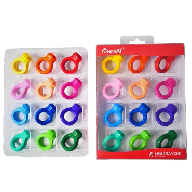 China manufacture Non-toxic 3D Funny Wax Crayon 12 Colors 3D Ring Shaped Erasable Crayon Paint Safety Plastic Crayons