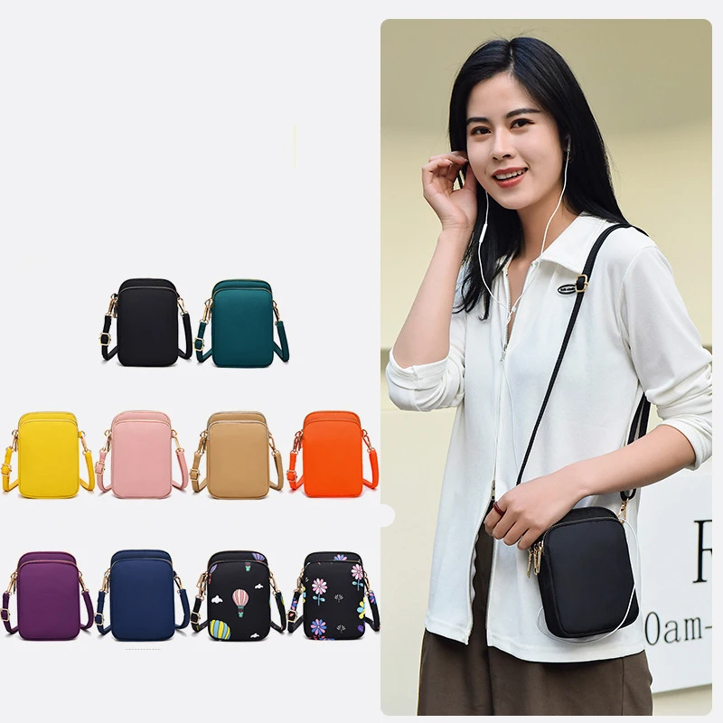 New Trend Small Cell Phone Wallet Purses For Women Fashion Solid Color Mini Nylon Shoulder Crossbody Bag Women Mobile Phone Bags