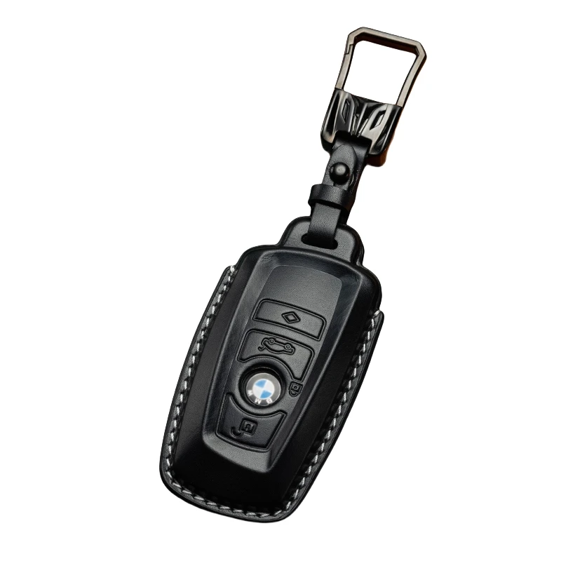 Factory Sell Remote Control Car Key Cover Bag Cow Leather Remote Control Key Case with Protective Buckle for Old BMW