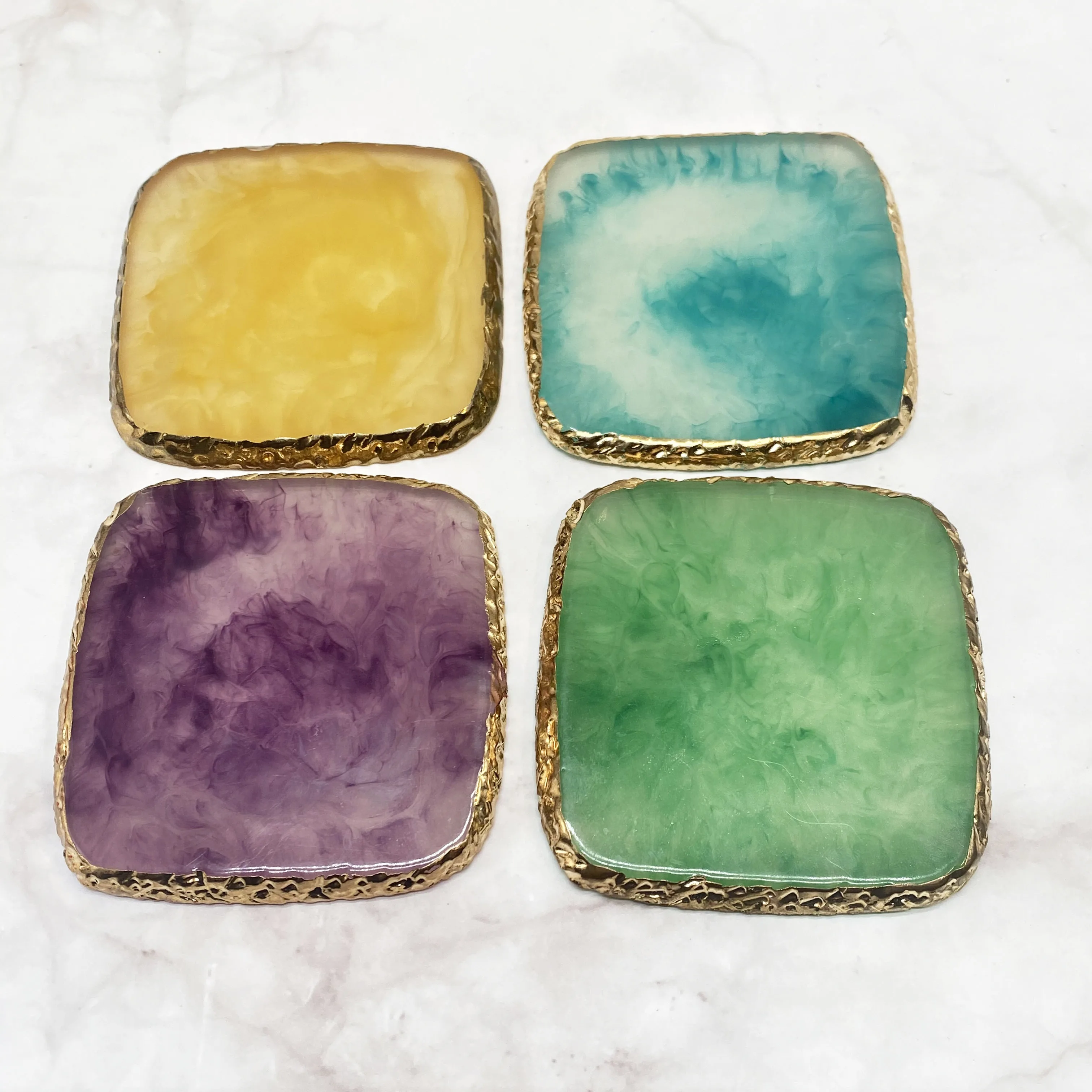 Персонализированный розовый, синий, белый, зеленый цветной драгоценный камень, подставка из агата, Хрустальный ломтик, подставки из золотистого агата с позолотой