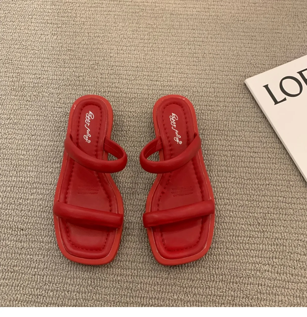 Barchon New Simple Flat Sandals Women Comfortable Square Toe Ladies Slide Flat Sandals