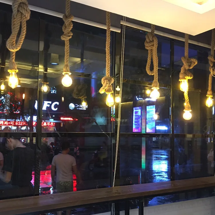 Contemporary Decorative Vintage Hemp Rope Lighting Fixtures Chandeliers & Pendant Lights Led Hanging Light Hotel Modern