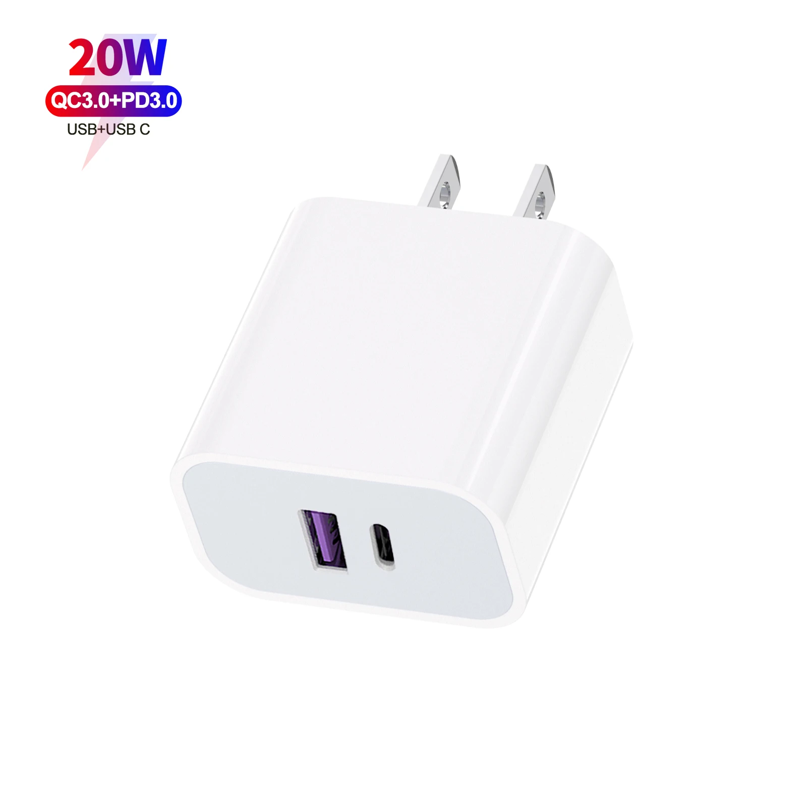 Трендовые продукты 2021 Новое поступление Pd20w Usb Тип C с двумя портами настенное зарядное устройство Qc3.0 Быстрая зарядка Usb-адаптер тип Us/eu/au/uk
