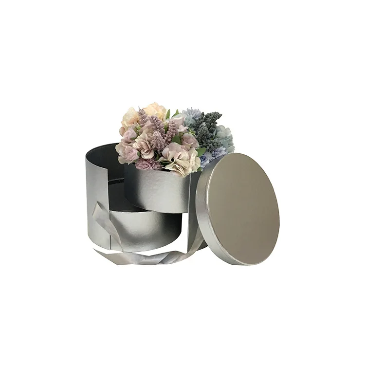 Metal texture small MOQ 2 layers luxury round flower gift box wholesale
