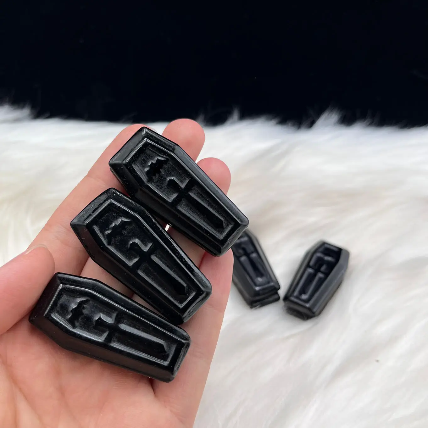 Natural Obsidian Crystal Coffin For Decoration