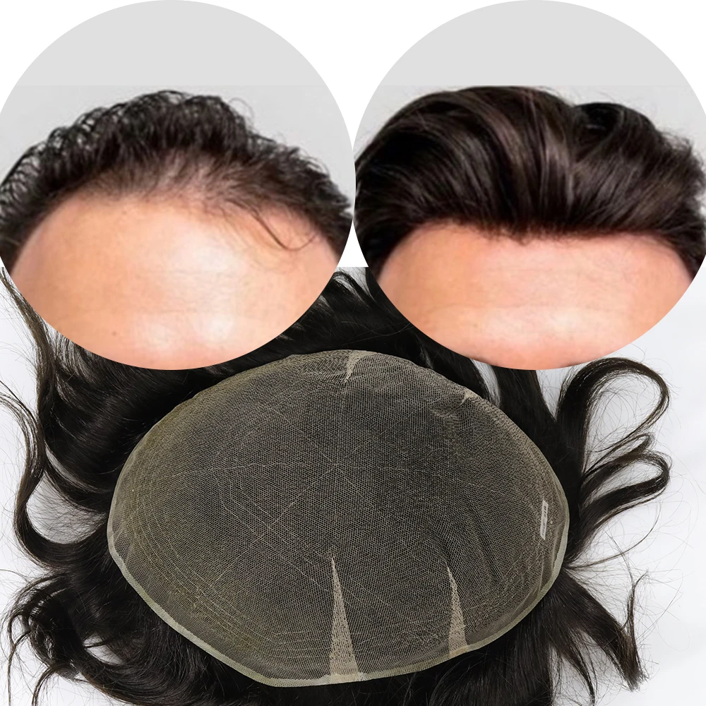 High quality indian remy hair replacement system men toupee human hair patch male full swiss korea lace for men