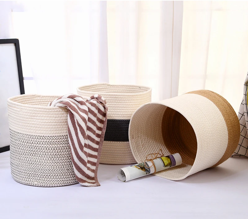 Eco Cotton Rope Laundry Basket for Clothes Kids Toy Durable Laundry Storage Bag Hamper Custom