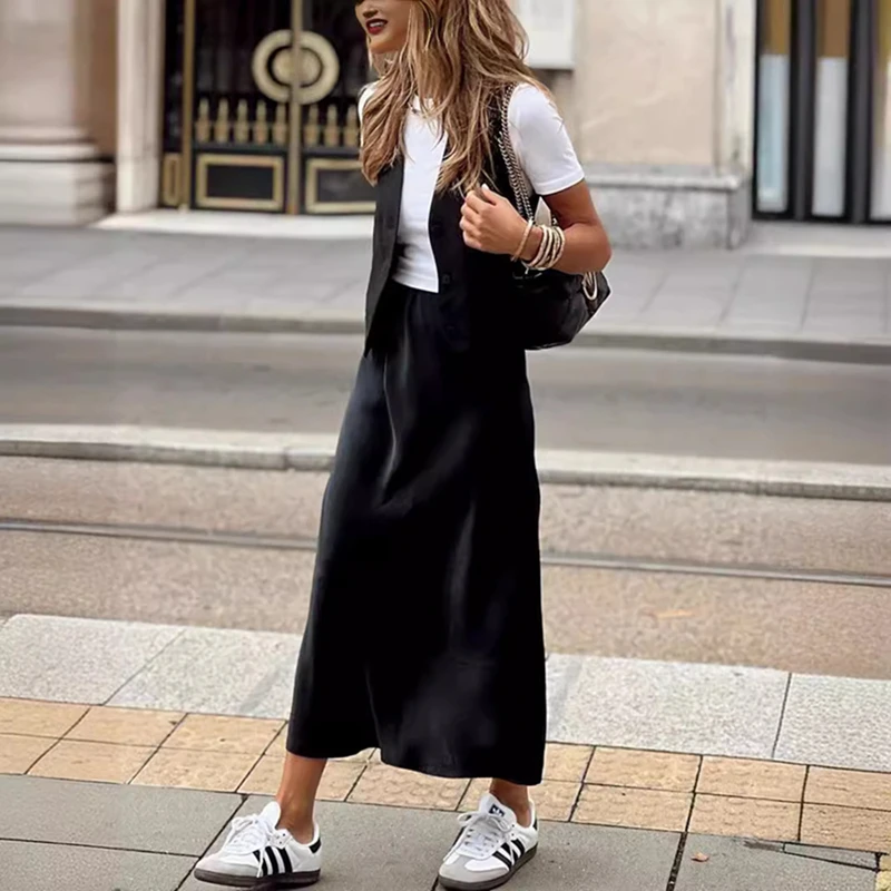 Channel Good Quality Casual Elegant High Waist A Line Silky Satin Midi Skirts For Women