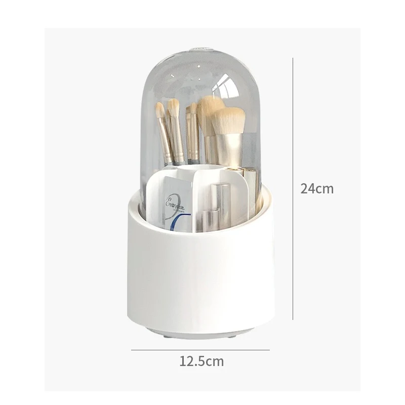 desktop cosmetic organizer container rotating makeup brush storage holder with clear lid