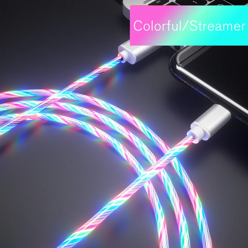 Красная молния Led Micro многофункциональное зарядное устройство кабель Usb Type-C с функцией быстрой зарядки TPE потока световой освещение для
