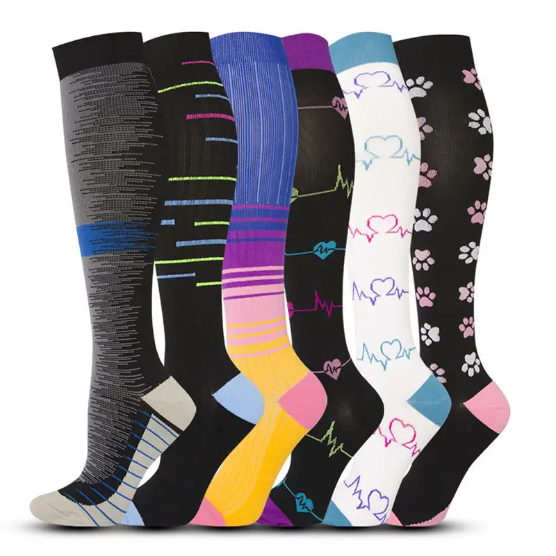 Breathable Colorful Sport Running Varicose Veins Compression Stockings Nurse Compression Socks 15-20 Mmhg