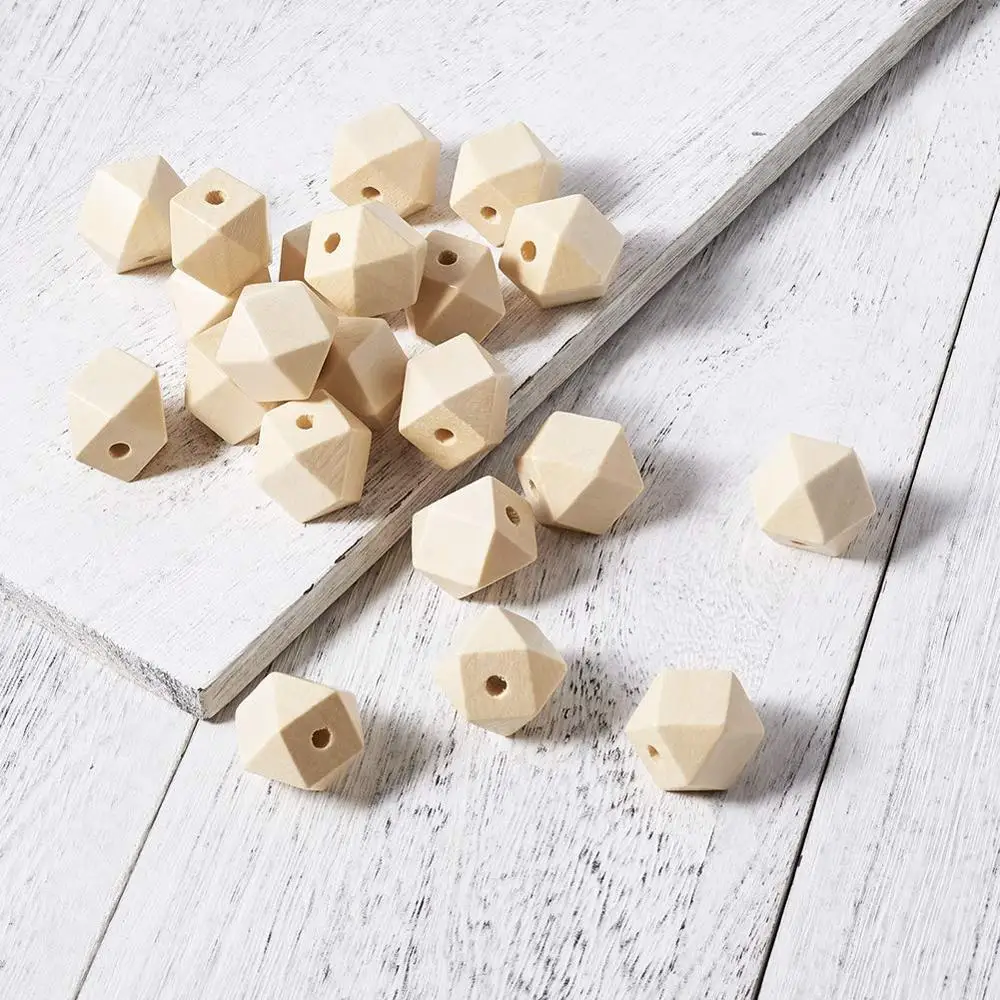 50Pcs 20mm Natural Lead Free Unpainted Geometric Polygon Wood Beads Wood Slices for DIY Craft Jewelry Making