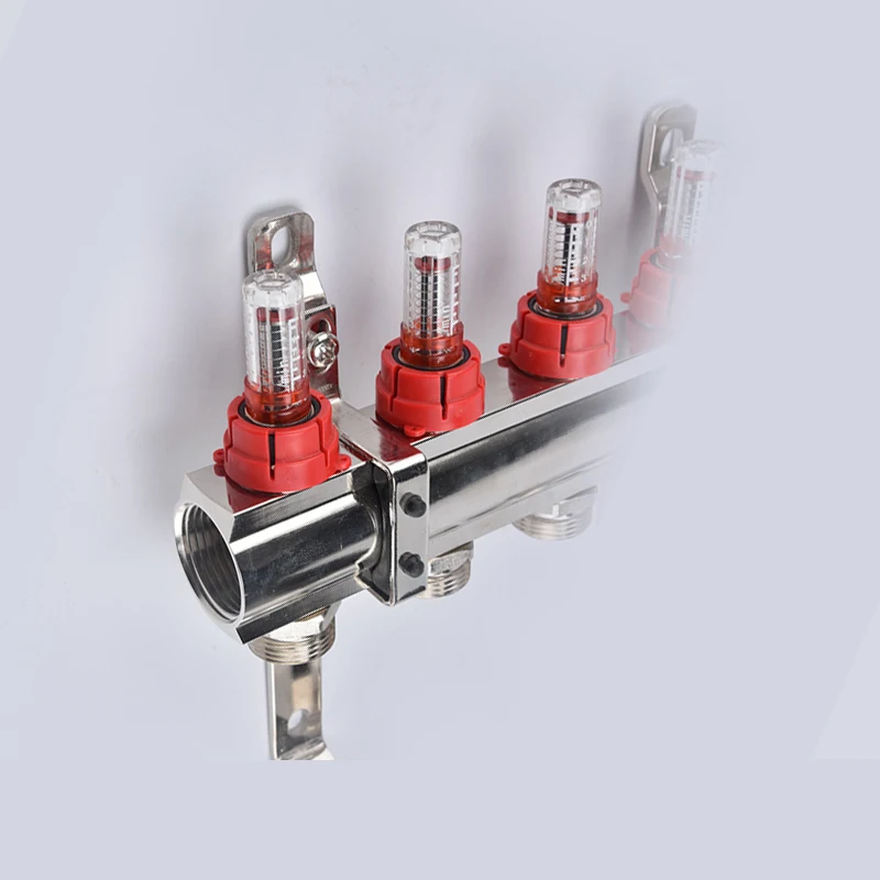 H2002 2 - 12 Ways Brass Collectors Brass Manifold With Flow Meter For Floor Heating