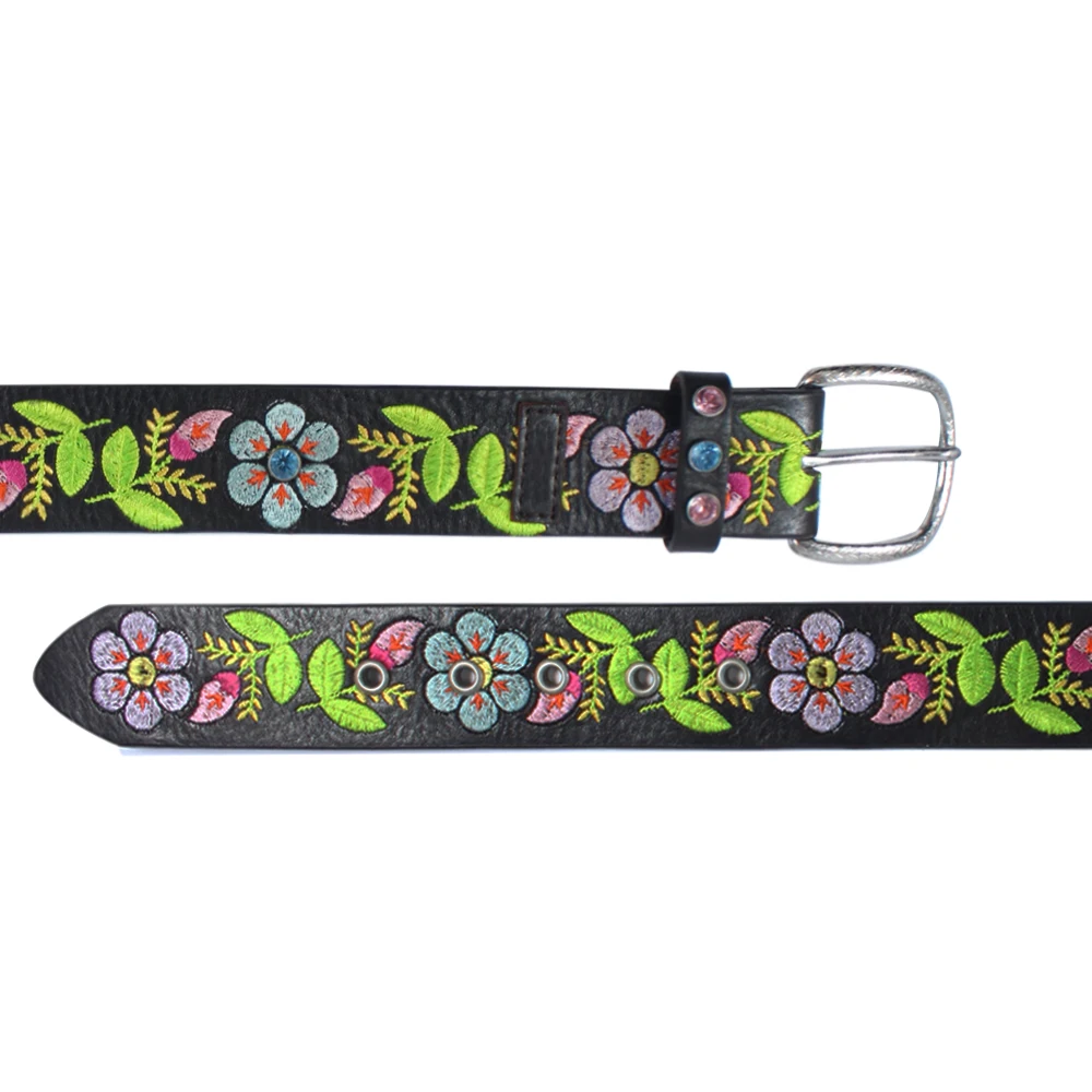 Custom Tooled Embroidered Floral Pattern Handmade Personalized Grammet Eyelet Leather Belts