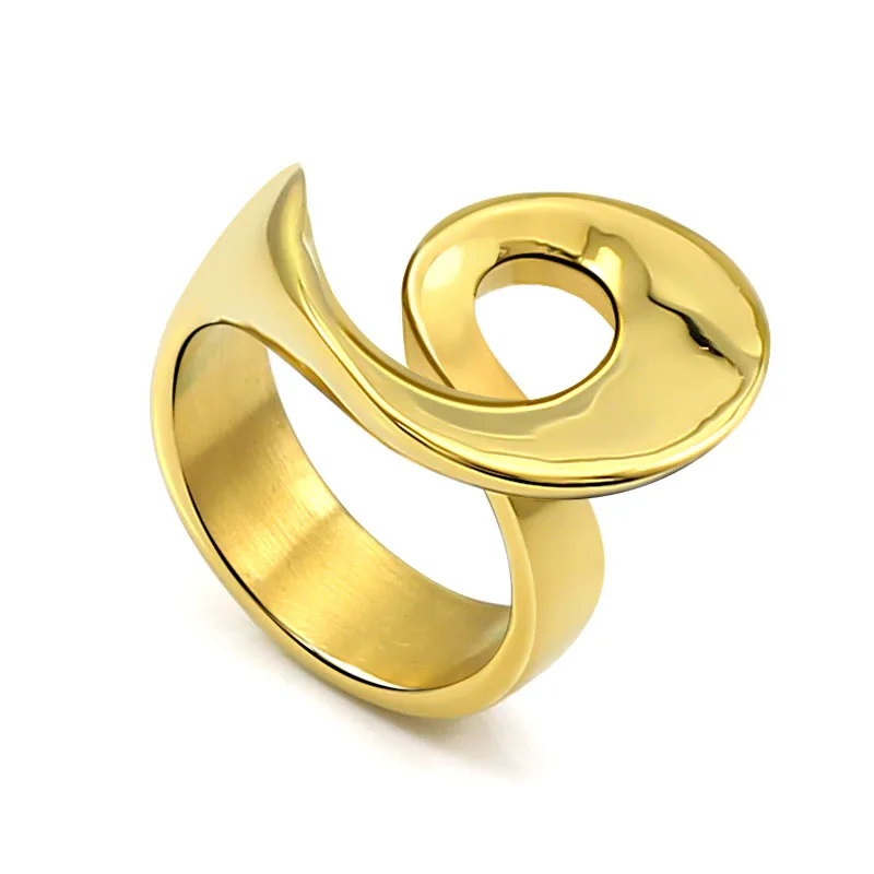 Steel/Gold Color Chain Round Shape Ring Luxury Wide for Unisex Fashion 316L Stainless Steel Ring Finger Rings